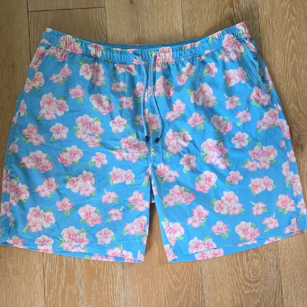 Peter Millar Blue and Pink Floral Swim Trunks